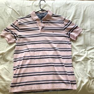 Tommy Hilfiger pink and navy blue-striped polo